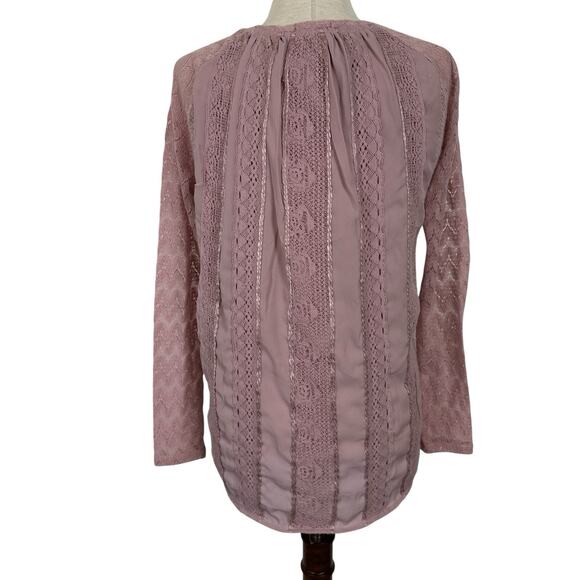 Anthropologie One September Top Small Dusty Rose Lace Feather Boho Mixed Thermal - Picture 3 of 16